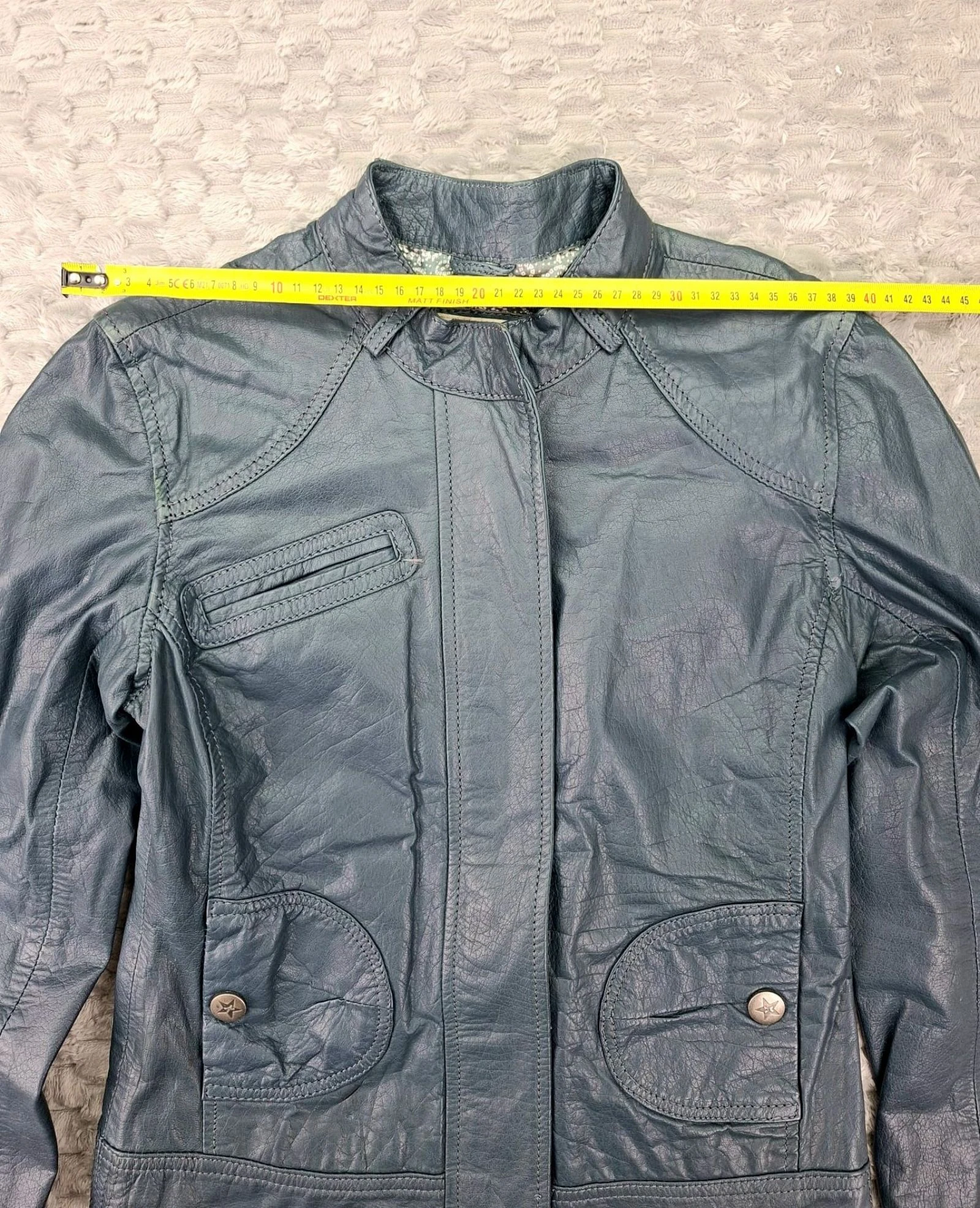 Xdye Leather Biker Jacket Vintage Y2K 2000s Teal Blue – photo 7